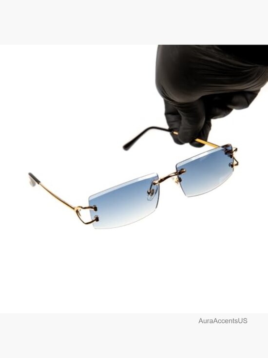 Rimless Square Sunglasses Retro Trendy Hip Hop Frameless Shades Gold Frame main image 5